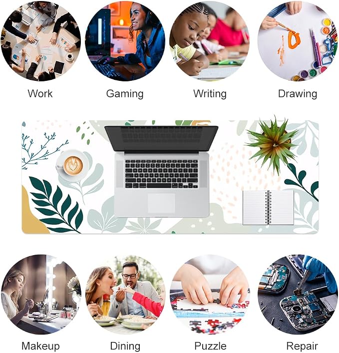 Colorful Star Abstract Boho Large Mouse Pad, Waterproof Green White Desk Mat - Image 7