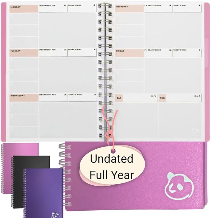 Panda Planner A5 Undated Weekly Spiral Notebook 2026-2027, 5.75 x 8.25 Pink | by PANDAPLANNER%C2%AE