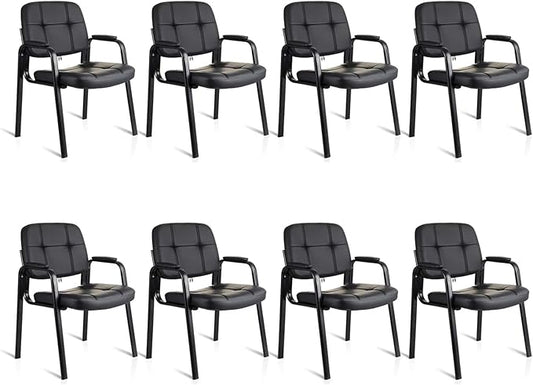 CLATINA Waiting Room Guest Chair with Bonded Leather Padded Arm Rest for Office Reception and Conference Desk Black 8 Pack-DeskLoop Office