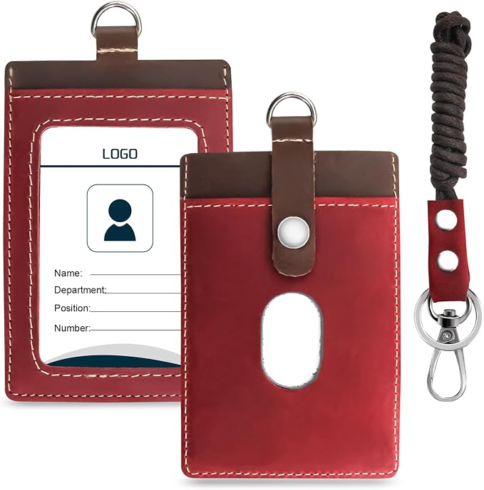 Badge Holder: Boshiho Cowhide Leather ID Badge Card Holder by boshiho