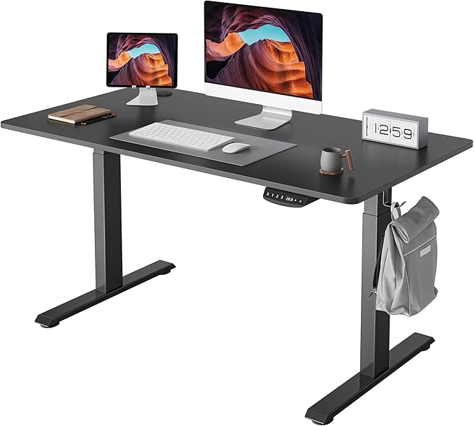 FEZIBO One-Piece Standing Desk Adjustable Height Stand up Home Office Desk, 48x24 Inch Electric Standing Computer Desk, with 4 Memory Presets, Fixable casters, Black-DeskLoop Office