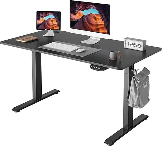 FEZIBO One-Piece Standing Desk Adjustable Height Stand up Home Office Desk, 48x24 Inch Electric Standing Computer Desk, with 4 Memory Presets, Fixable casters, Black-DeskLoop Office
