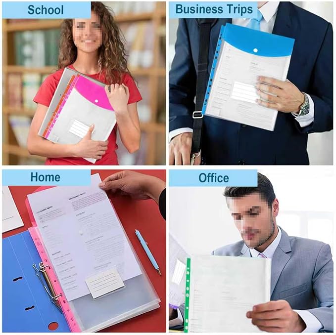 Clear Plastic Document Envelopes, 12 Pack, 6 Colors, Button Closure, - Image 5