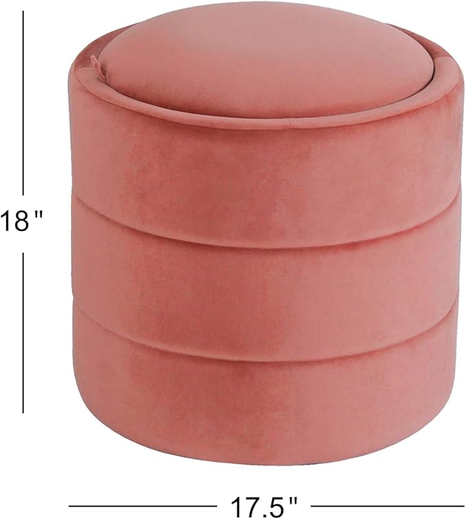 HomePop Storage Round Ottomanwith Removable Lid Home Décor|Upholstered Round Velvet Foot Rest Ottoman - Blush Pink Velvet-DeskLoop Office