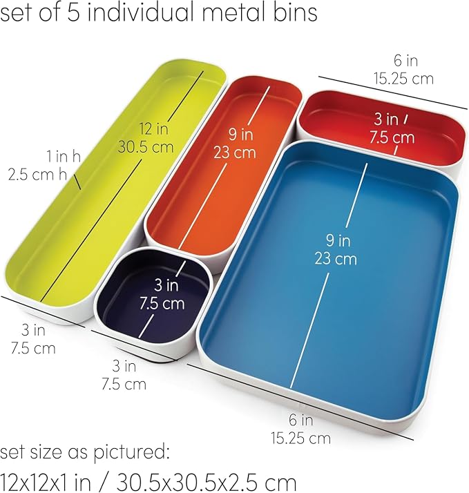 Three by Three Seattle 5 Piece Shallow Metal Organizer Tray Set - Image 2