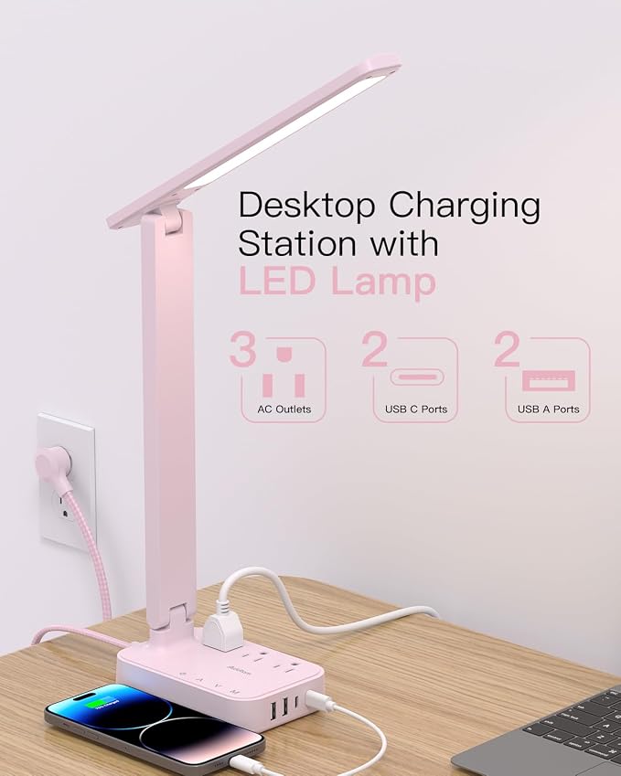 Addtam LED Desk Lamp, Power Strip - Image 2