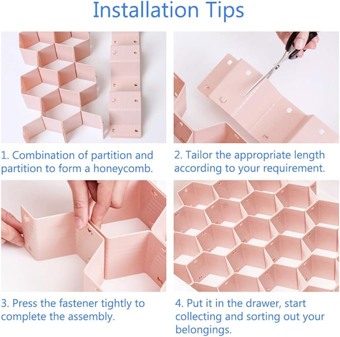 Poeland Drawer Divider Organizer Adjustable DIY Grid Honeycomb Drawer Divider for Underwear Belt Scarf Socks Pink 2 Pack-DeskLoop Office