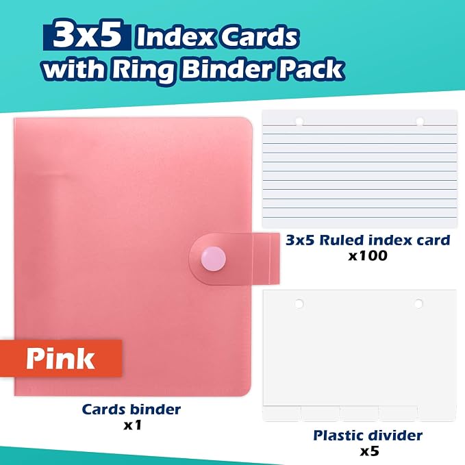 3x5 Lined Index Cards with Ring Binder Holder and Dividers, 100 Ruled Cards - Image 3