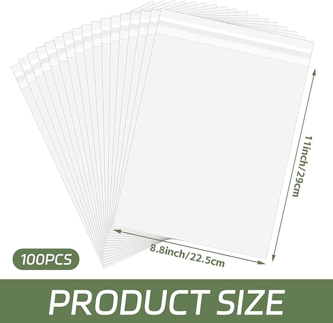 VOKOY 100PCS 8.5 x 11 Inch Cellophane Bags Self Sealing, Resealable Clear - Image 2