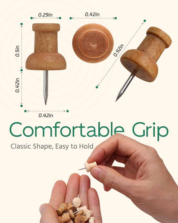 40 Pcs Wood Push Pins, Decorative Wooden Thumb Tacks - Image 3