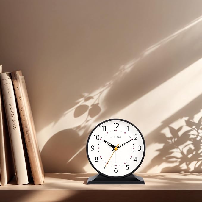 Tinload 4.5" Antique Retro Analog Alarm Clock, Small Silent Bedside Desk Clock - Image 4