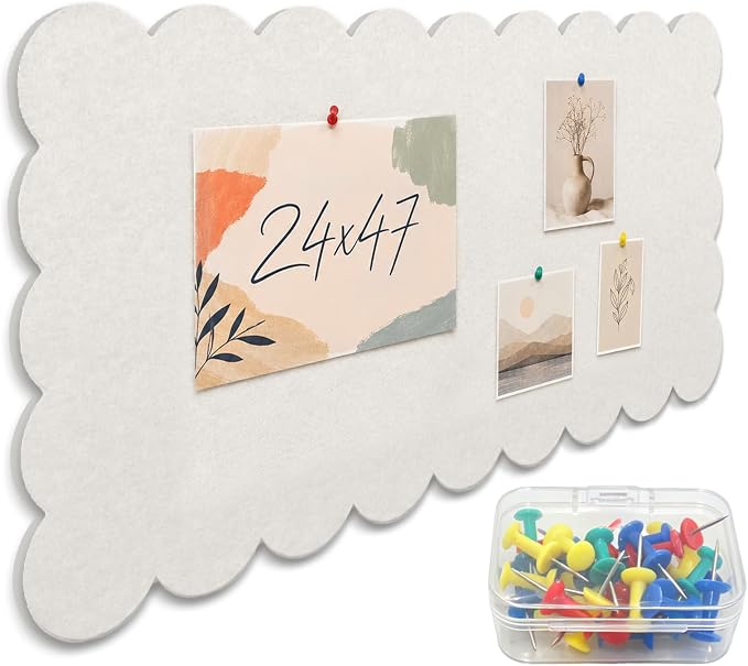 Scalloped Felt Bulletin Board 47"×24" – Large Pin Board by Unknown