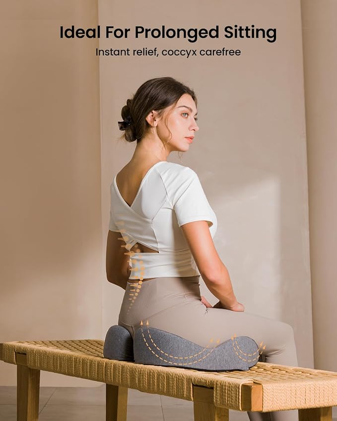 ProtoArc Seat Cushion, Office Chair Cushion for Sciatica, Coccyx Cushion, Ergonomic Memory Foam Seat Cushion for Car, Home, Pressure Relief Pad for Hip, Tailbone, All Day Comfort - Gray-DeskLoop Office