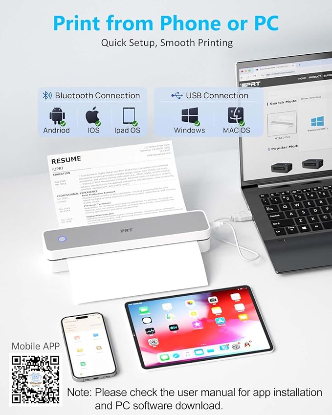 Inkless Portable Printer for Travel, Wireless Thermal Printer Support 8.5 x 11 Inch US Letter A4 B5, Bluetooth Mobile Printers with iOS, Android, Laptop for Home Use, Car, Office, School, Grey-DeskLoop Office