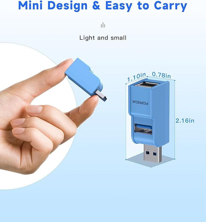 3 Ports USB 3.0 Adapter, USB Hub with 1 USB 3.0 and 2 USB 2.0 Port, Portable USB Port Splitter for Keyborad, Mobile Hard Disk, U Disk, Camera, Mouse,etc (Blue)-DeskLoop Office