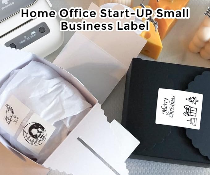 Phomemo Multi-Purpose Square Self-Adhesive Label for Phomemo M220/M250/M260/M221/M200/M421 Label Printer 2.75" x 3.14"(70x80mm), 100 Pcs/Roll Black on White-DeskLoop Office