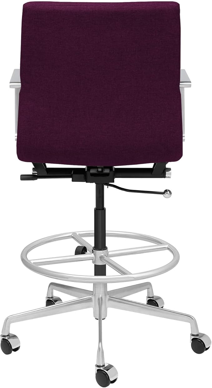 Laura Davidson Furniture SOHO II Ribbed Drafting Chair for Standing Desks, Standing Desk Chair - Ergonomically Designed, Draft Height, Arm Rest & Cushion, Made of Poly-Cotton Fabric, Purple Fabric-DeskLoop Office