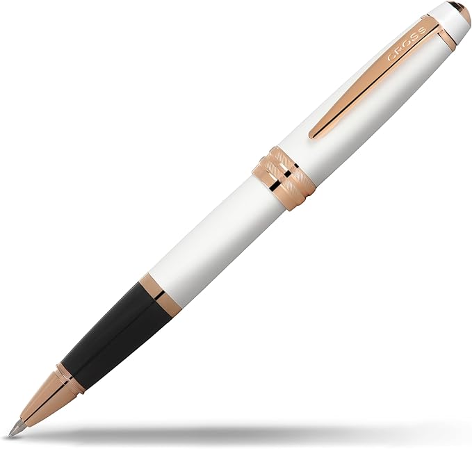 Cross Bailey Refillable Rollerball Pen Presented in a Premium Gift Box - Medium Point, Black Ink, White & Rose Gold-DeskLoop Office