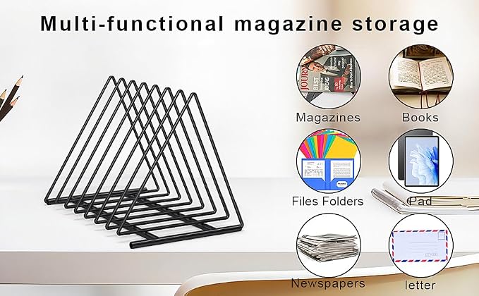 2 Pack Triangle Desk File Organizer, 7 Slots Metal File Sorter Magazine Holder - Image 3