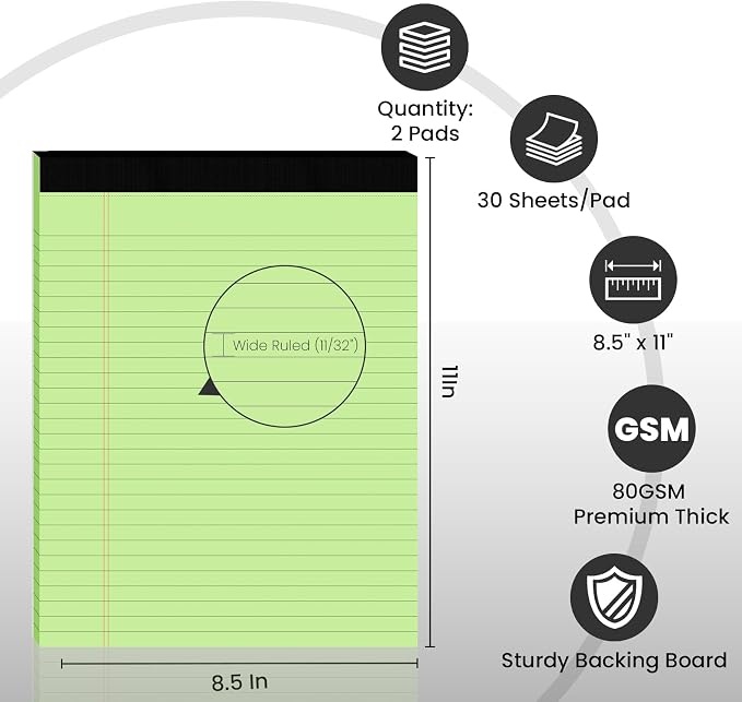 2pcs Legal Pads 8.5 x 11, Notepads 8.5 x 11 Inch, 30 Sheets/Pack, Perforate - Image 2