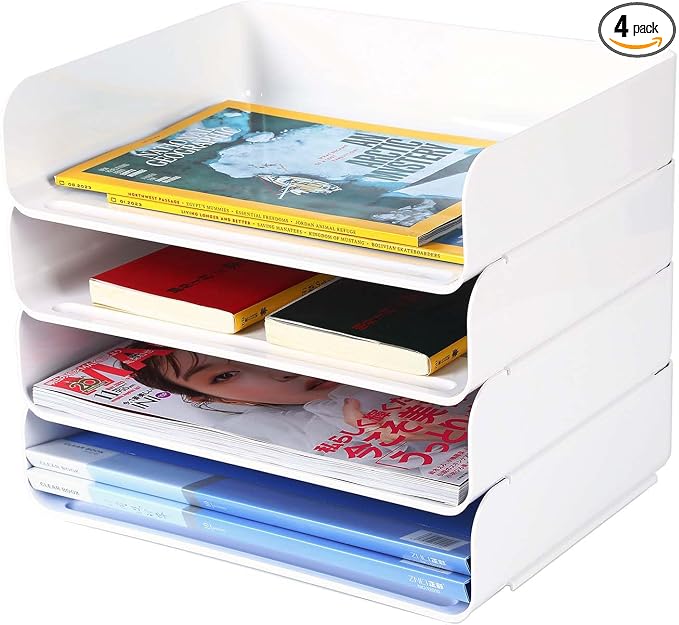 4 Tiers Stackable A4 Paper Trays, Office Desk File Holder, Tidy File Document by HKeeper