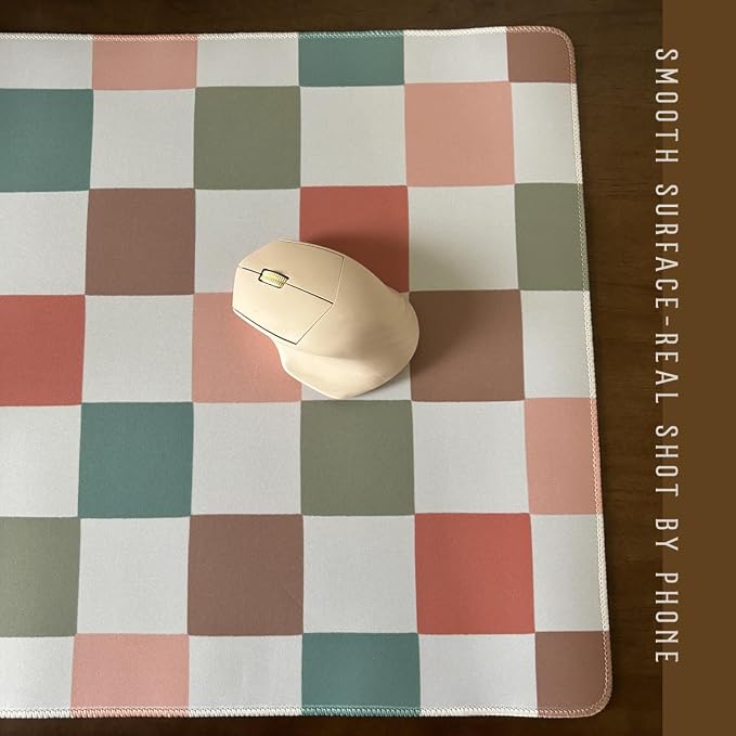 Boho Checkered Desk Mat, Retro Beige Plaid Mouse Pad Xl-31.5x15.7in-Pastel Desk - Image 5