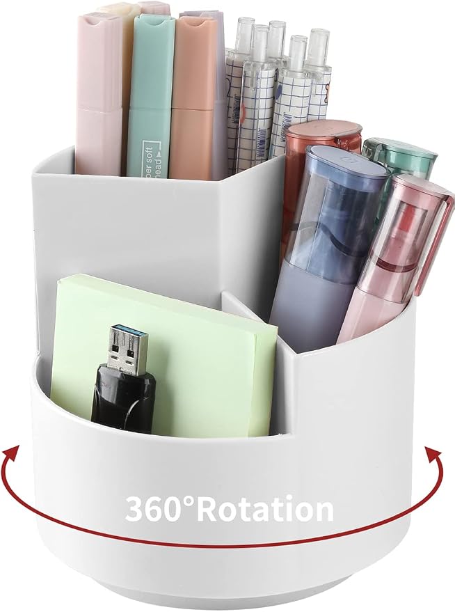 Desk Pencil Pen Holder, 3 Slots 360-Degree Spinning Organizers, Desktop Storage by EDENMS