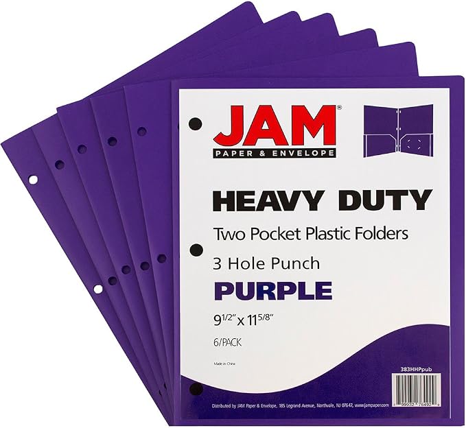 JAM PAPER Heavy Duty Plastic 3 Hole Punch Pocket Folders - Image 2