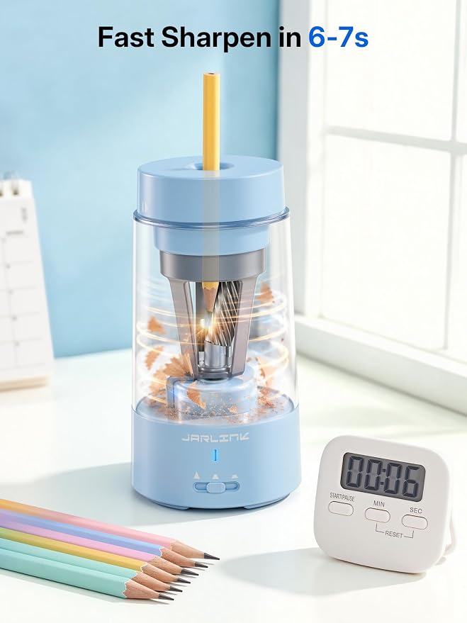 JARLINK Electric Pencil Sharpener, Fully Automatic Rechargeable Pencil Sharpener - Image 6