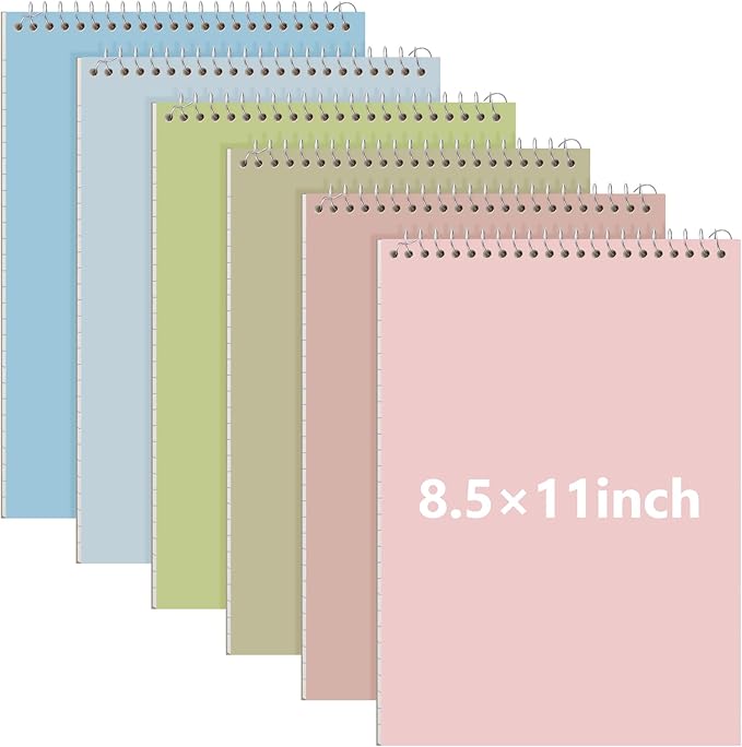 6 Pack 8.5 x 11'' Top Bound Office Steno Book Wide Ruled Double Sided Spiral Notebooks Reliable White Paper 70 Sheets/Pad Pastel Colors Covers for Writing School Notes(Earthy Color)-DeskLoop Office