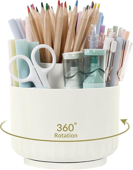 SKYDUE 360 Degree Rotating Desk Organizer, Small Dual-Purpose Pencil Pen Holder for Desk, Rotating Pencil Cup with 5 Slots, Office Supplies, Desk Decor for Office, School, Home-DeskLoop Office