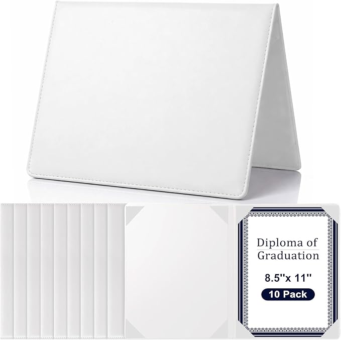 Tenare 10 Pcs White Leather Certificate Holder 8.5 x 11 PU Phd Bachelor Master by Tenare