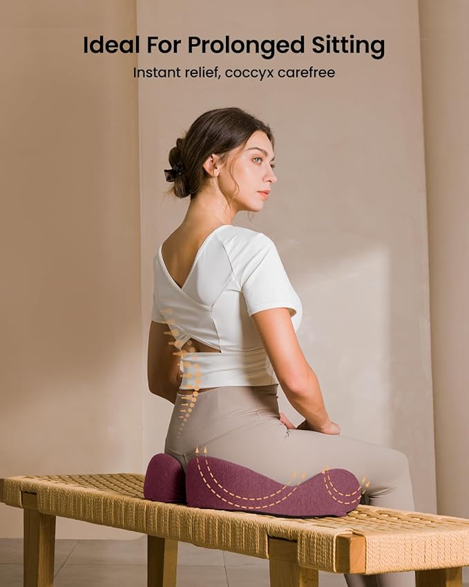 ProtoArc Seat Cushion, Office Chair Cushion for Sciatica, Coccyx Cushion, Ergonomic Memory Foam Seat Cushion for Car, Home, Pressure Relief Pad for Hip, Tailbone, All Day Comfort - Wine Red-DeskLoop Office