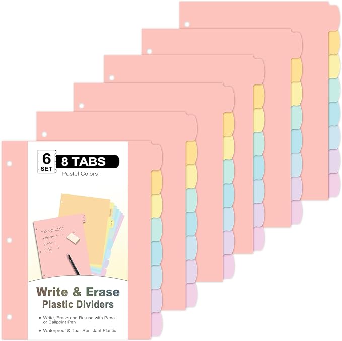 48 Count/6 Sets Write & Erase Binder Dividers by LRFWJS