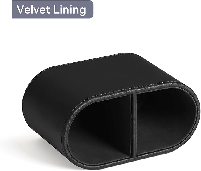 PU Leather Pen Holder for Desk, Small Remote Control Holder Pencil Cup Multifunctional Desktop Organizer Caddy for Home School Office Desk Accessories - 2 Compartments (Black)-DeskLoop Office