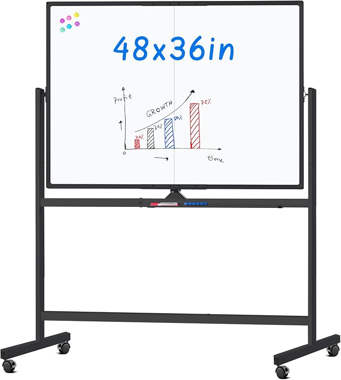 maxtek Rolling Whiteboard, 48x36 Large Magnetic White Board by Maxtek