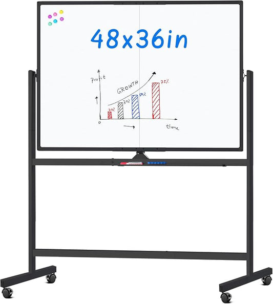 maxtek Rolling Whiteboard, 48x36 Large Magnetic White Board by Maxtek