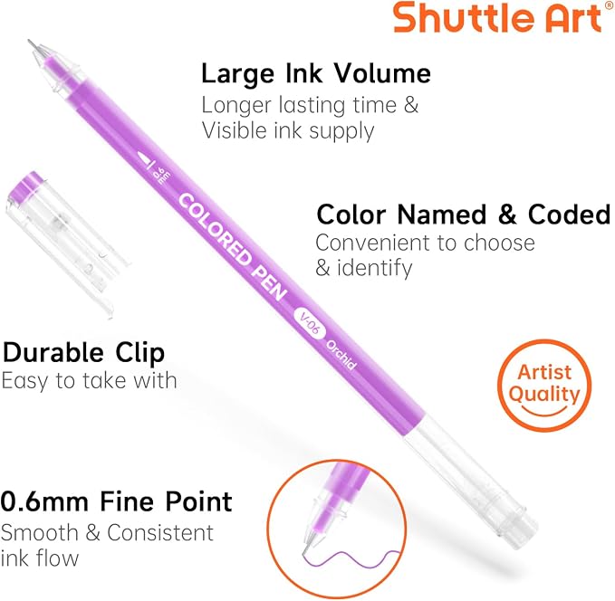 Shuttle Art Colored Pens, 24 Pink & Purple Tone Colors Cute Journal Pens 0.6mm - Image 3