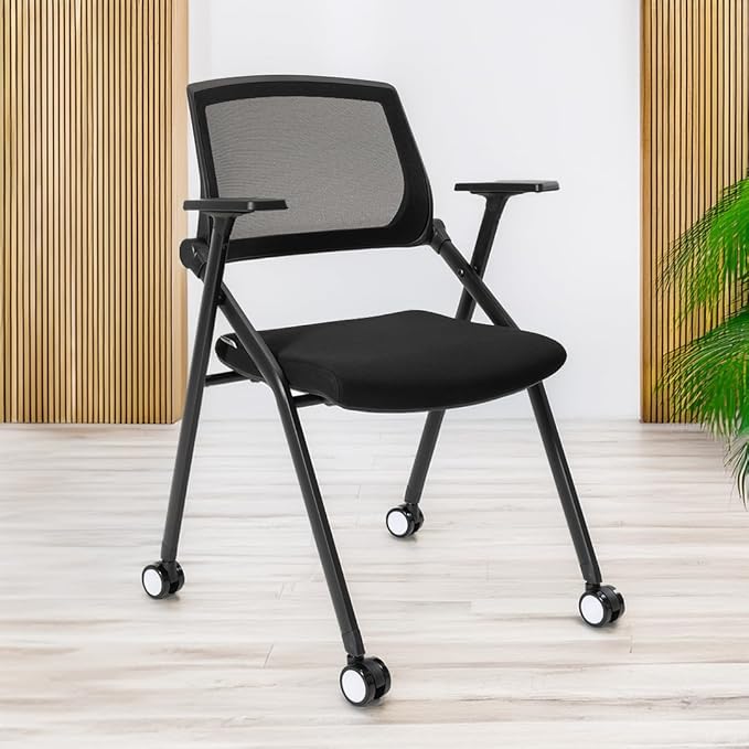 Folding Conference Room Chairs Set of 2 Black Guest Reception Chair for Office, Waiting Room, Meeting, Lobby, Church-DeskLoop Office