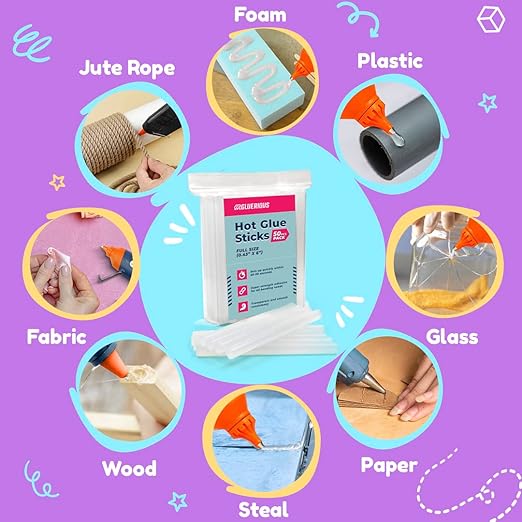 50pcs Full Size Hot Glue Sticks for Large Glue Gun, 0.43x6 inches Large Glue Sticks, Bulk-Pack for Arts Crafts DIY Fabric Gluing & More-DeskLoop Office