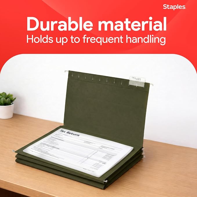 Staples Hanging File Folders, Letter Size, 1/5‑Cut Tabs, Standard Green - Image 6