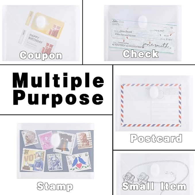 Anseal 24 Pack 5 x 7 Coupon Receipt Check Holder, Small Clear Plastic Envelope - Image 5