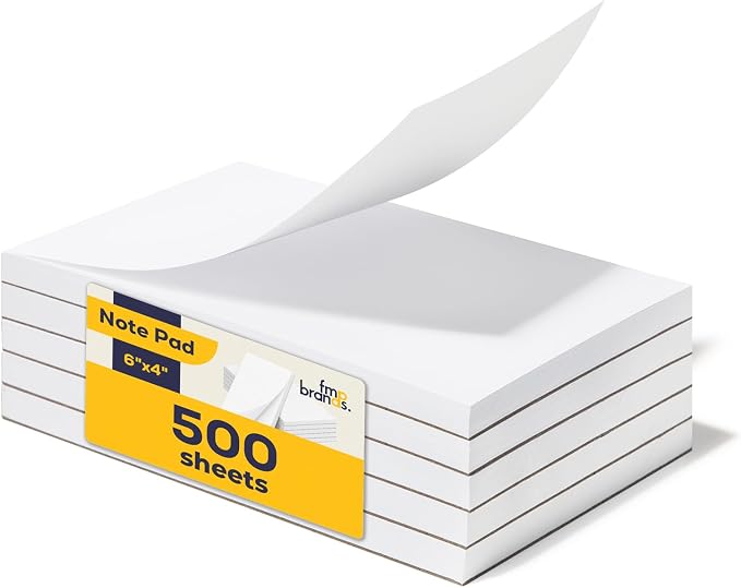FMP Brands 5 Pack Note Pads 4x6, 100 Sheets Per Memo Pad, Writing Scratch Pad by FMPBrands