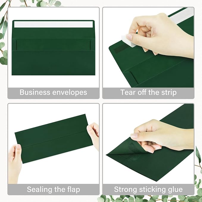 200 Pack #10 Business Envelopes, Self Seal Standard Christmas Dark Green - Image 4