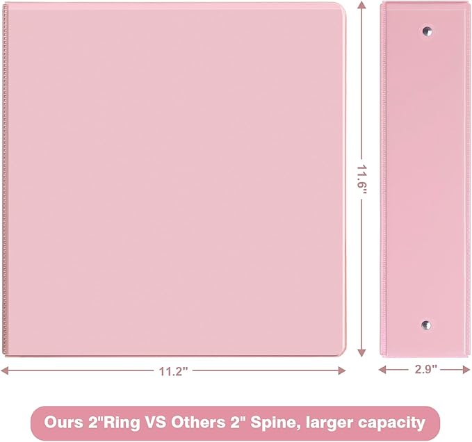 COMIX Standard 3 Ring Binder 2 inch with Clear View Cover, 2" Round Ring View Binder Holds 400 Sheets of US Letter Size Paper, 6 Pack (Pink)-DeskLoop Office