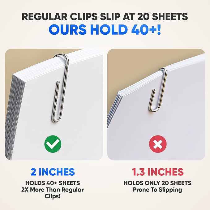 Large Paper Clips, KURULO 100pcs 2 Inches Paper Clips Large Silver, Smooth - Image 2