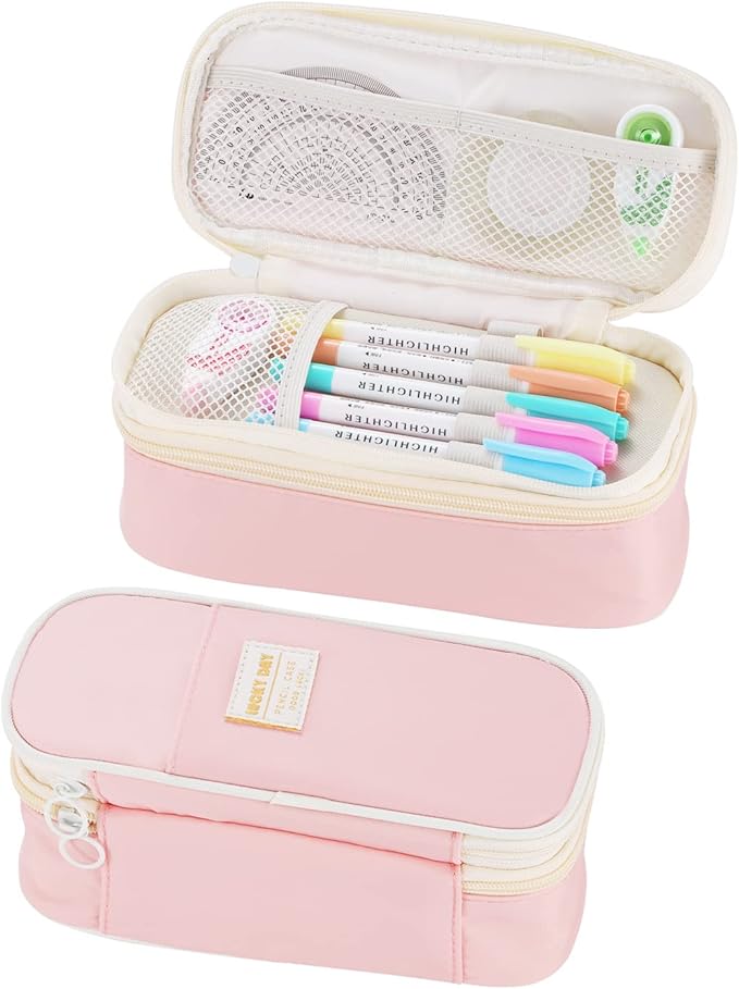 Dugio Big Pencil Case for Girls Organizer Pencil Bag with Zipper Pencil Pouch for School Teens Kids Aesthetic Large Pencil Pouch Pink-DeskLoop Office