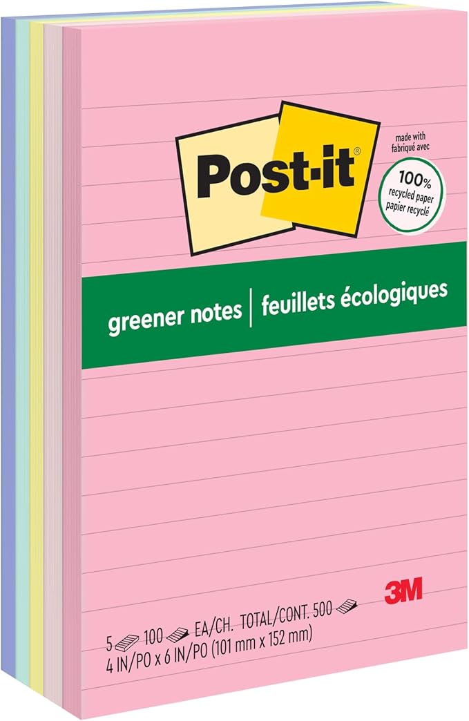 Post-it Greener Notes, 4 x 6 in, Sweet Sprinkles Collection, 5 Lined Pads | Made by Unknown