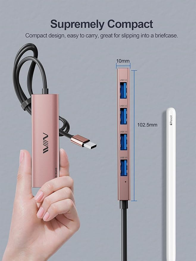 USB 3.0 Hub,4 Port USB Splitter Extender Portable Adapter Multiport Data Hub for Laptop,Xbox, Flash Drive,HDD,Console,Camera,Keyborad,Mouse Windows,Mac OS PC,Not Designed to Charge Devices-Pink-DeskLoop Office