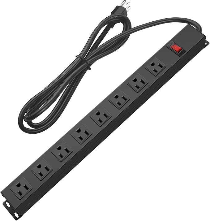 HHSOET Metal Wide Spaced Power Strip, 8 Outlets, Black, 1200J Surge Protector, 15A, 125V, 60Hz, 1875W-DeskLoop Office